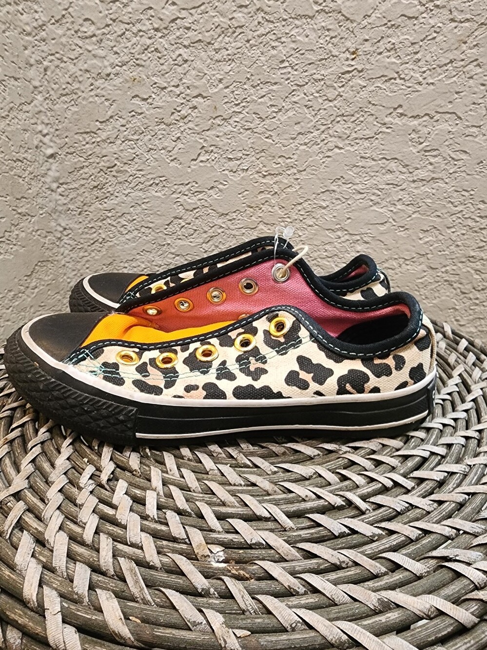 Kids Leopard Print Low-Top Sneakers with Orange and Pink Accents